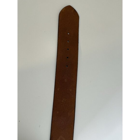 Leather Belt M Brown Floral Boho Studded 2.5" wide Tooled Leather Brass Buckle - Picture 14 of 16